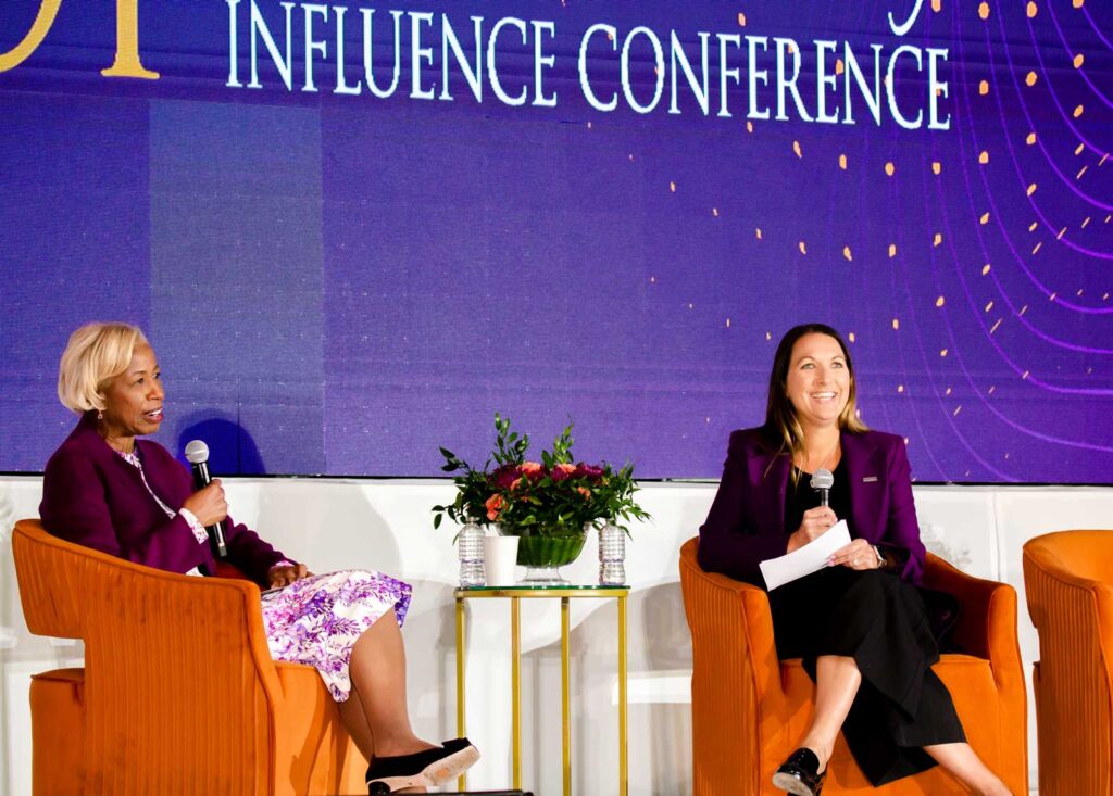 Sharon Bowen, Chair of the New York Stock Exchange (left), shares insights during her masterclass on intentional leadership with moderator Sherry Graziano, EVP, Head of Digital, Client Experience and Marketing at Truist (right)